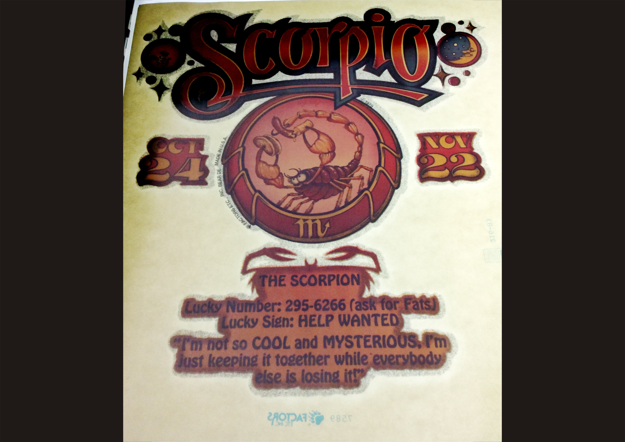 Details about   Vintage Scorpio T-Shirt Iron On Transfer 